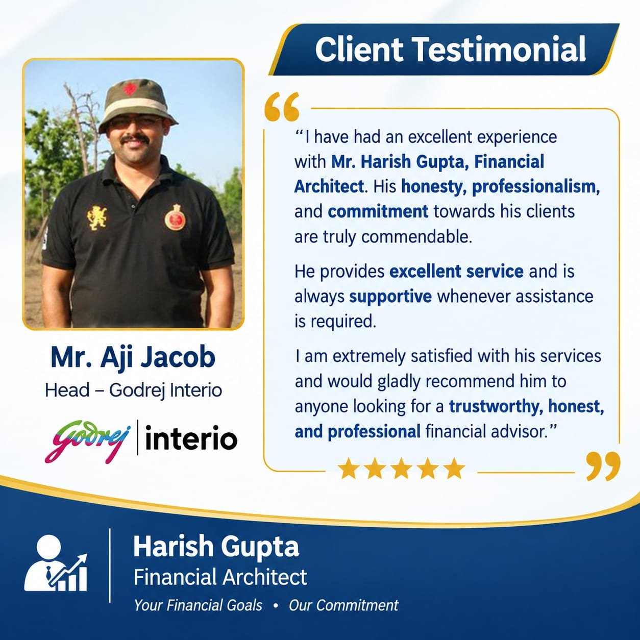 Client testimonial from Mr. Aji Jacob, Head, Godrej Interio